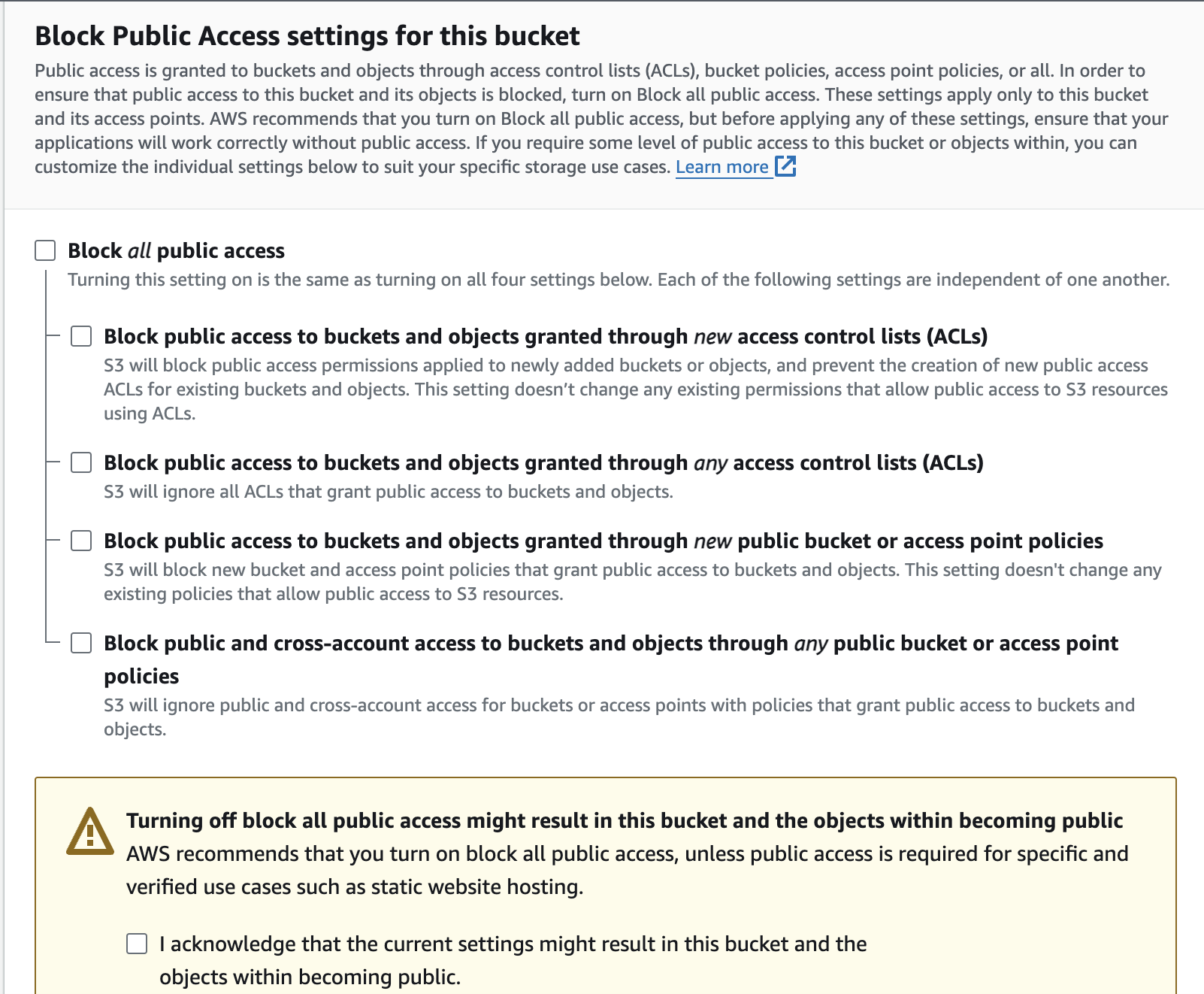 Figure 2 Unblock Public Access
